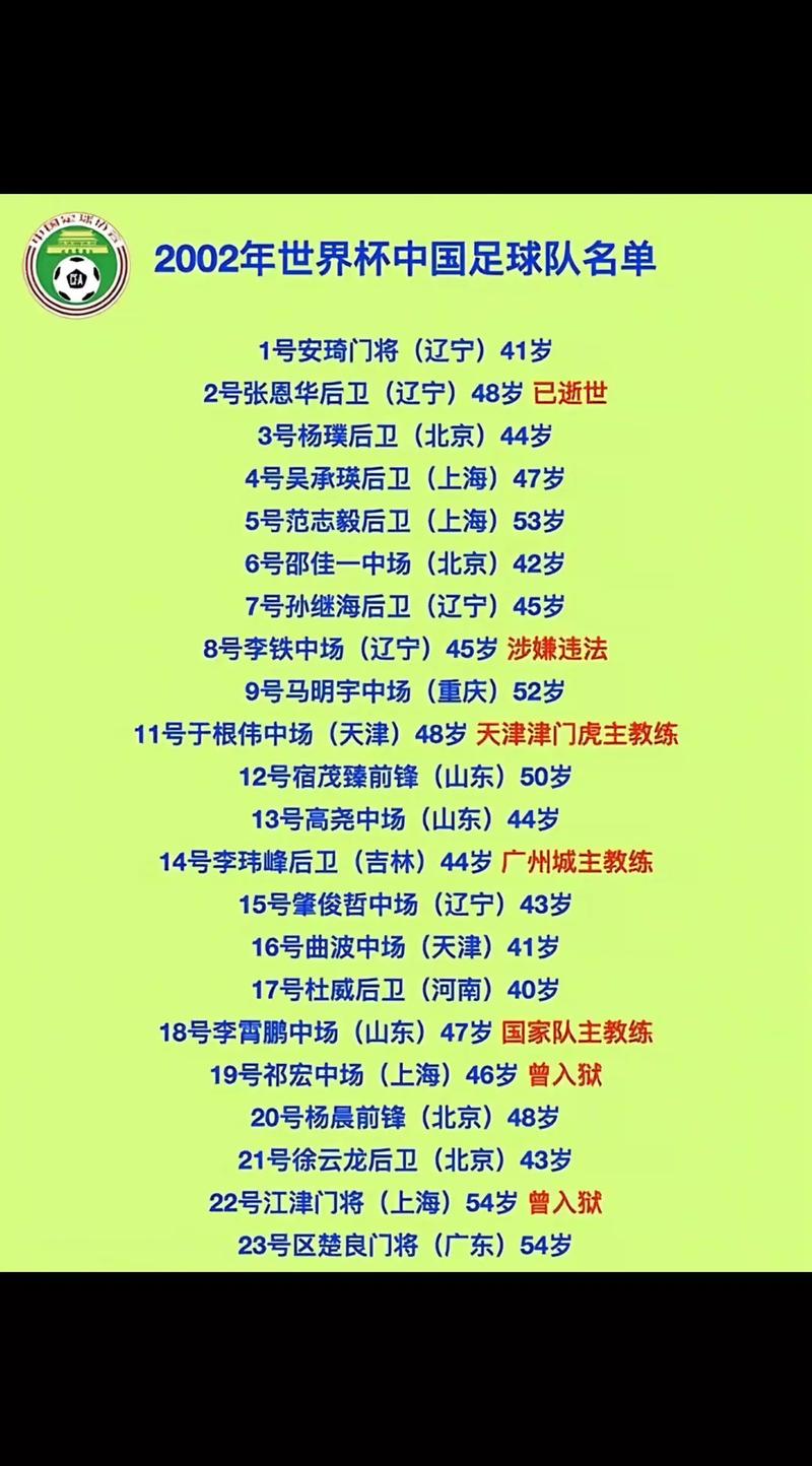 2002年世界杯国足大名单