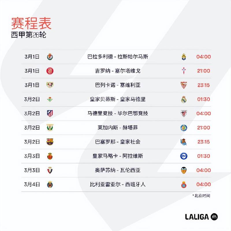 西甲一轮几场比赛开始